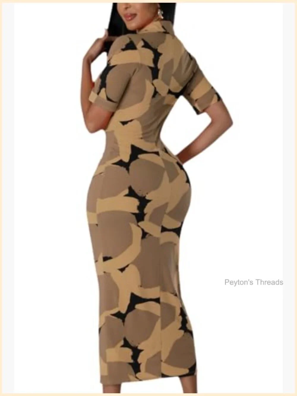 Button Down Shirt Dress Short Sleeve V Neck Bodycon Midi